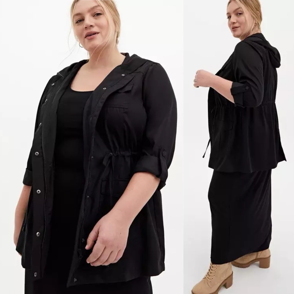 Torrid Black Tencel Tie-Front Hooded Anorak Jacket Sz 6